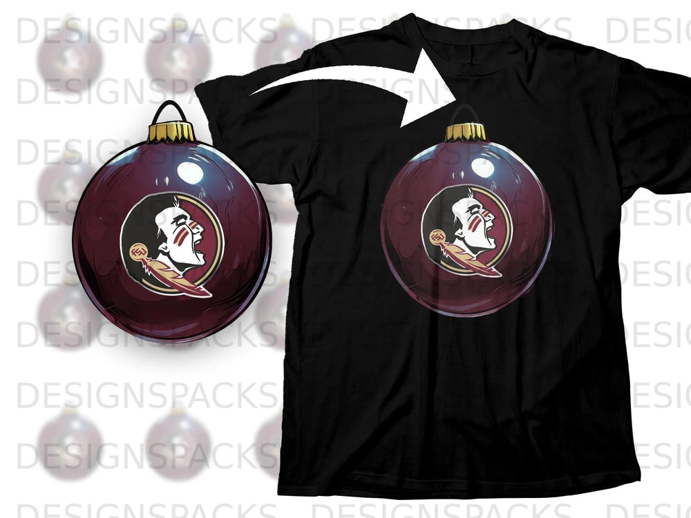 Black t-shirt with a dark red ornamental ball featuring the Seminole logo.