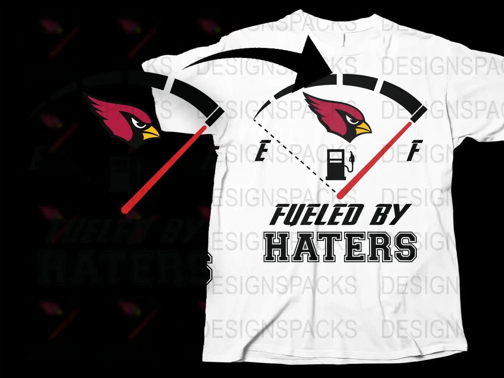 Fueled by Haters T-Shirt, Bold Cardinal Graphic, Sports Fan Tee, Black and White, Unisex Casual Wear
