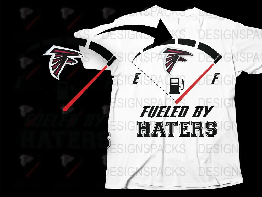 Atlanta Falcons Inspired T-Shirt, Fueled By Haters Graphic Tee, NFL Sports Fan Apparel, Bold White and Red Design.