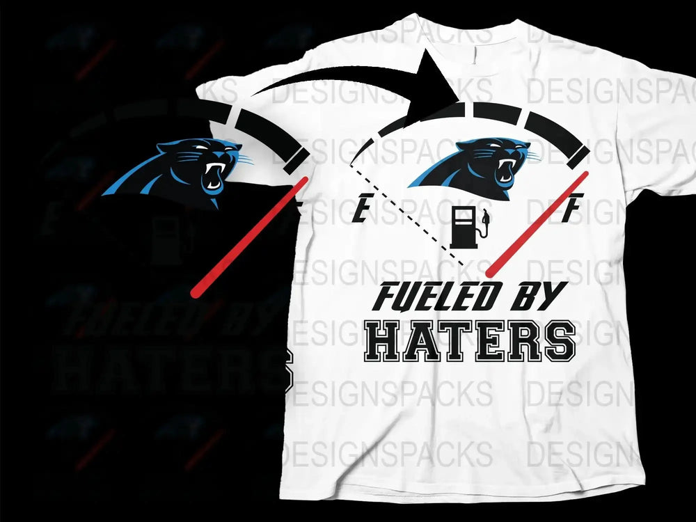 Fueled By Haters Graphic T-Shirt, Black and White, Men's Sports Tee, Casual Wear, Panther Design, Bold Text, Fashionable Top, Unique Gift