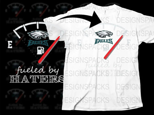 Philadelphia Eagles Inspired T-Shirt, Fueled by Haters Graphic Tee, Sports Fan Apparel, Casual White Top with Logo.