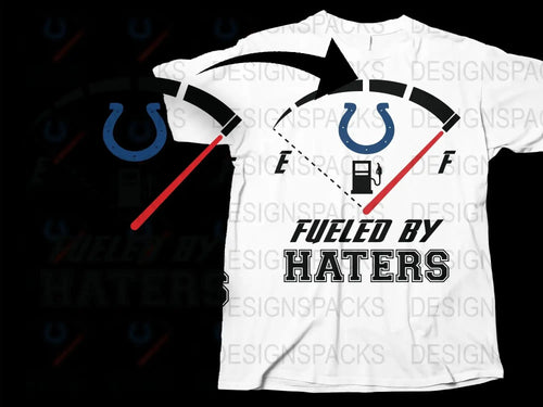Fueled by Haters Graphic T-Shirt, Bold Statement Tee, White with Blue Logo, Unisex Casual Wear