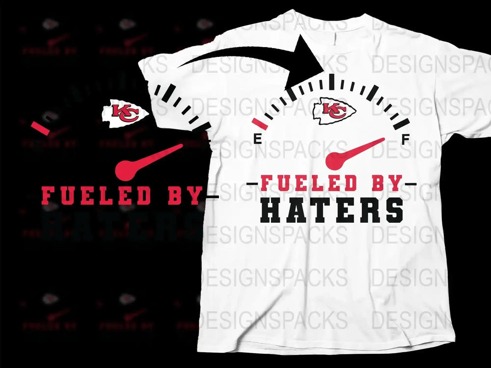 Fueled By Haters T-Shirt, Kansas City Football Fan Apparel, Sports Fan Gift, White Graphic Tee, Unisex Football Season Shirt