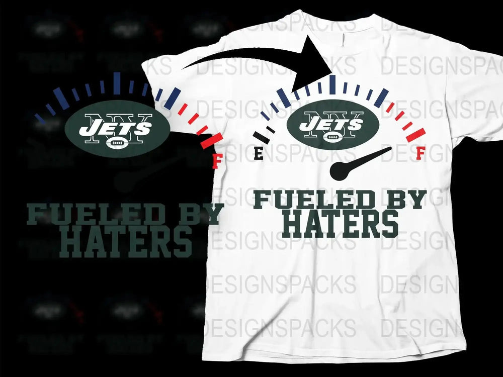 Fueled by Haters White T-Shirt, Jets Logo Graphic Tee, Sports Fan Apparel, Casual Streetwear Style