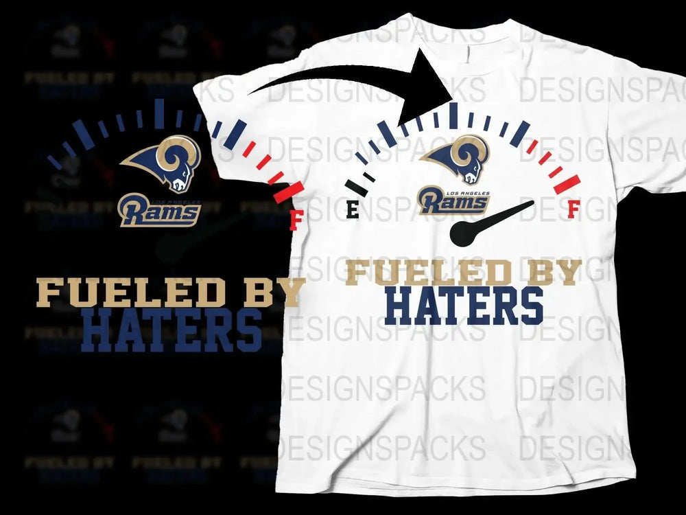 Fueled by Haters Rams T-Shirt, Sports Fan Apparel, Football Team Support Tee, Graphic Printed Shirt for Game Day