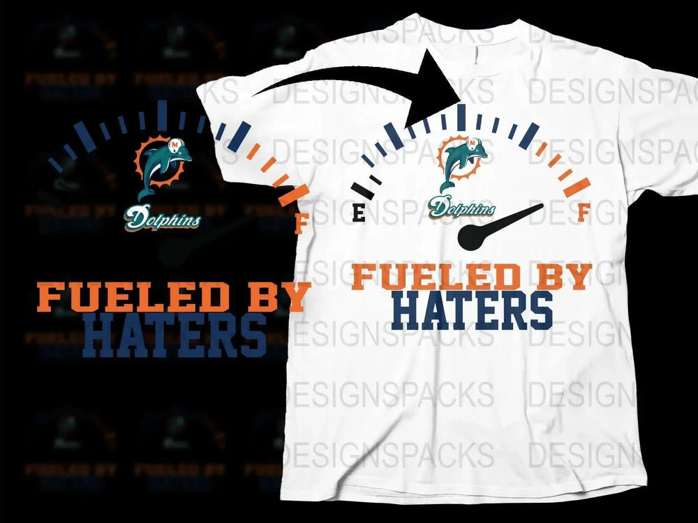 Fueled by Haters T-Shirt, Miami Dolphins Inspired Design, Sports Fan Tee, White Graphic Shirt