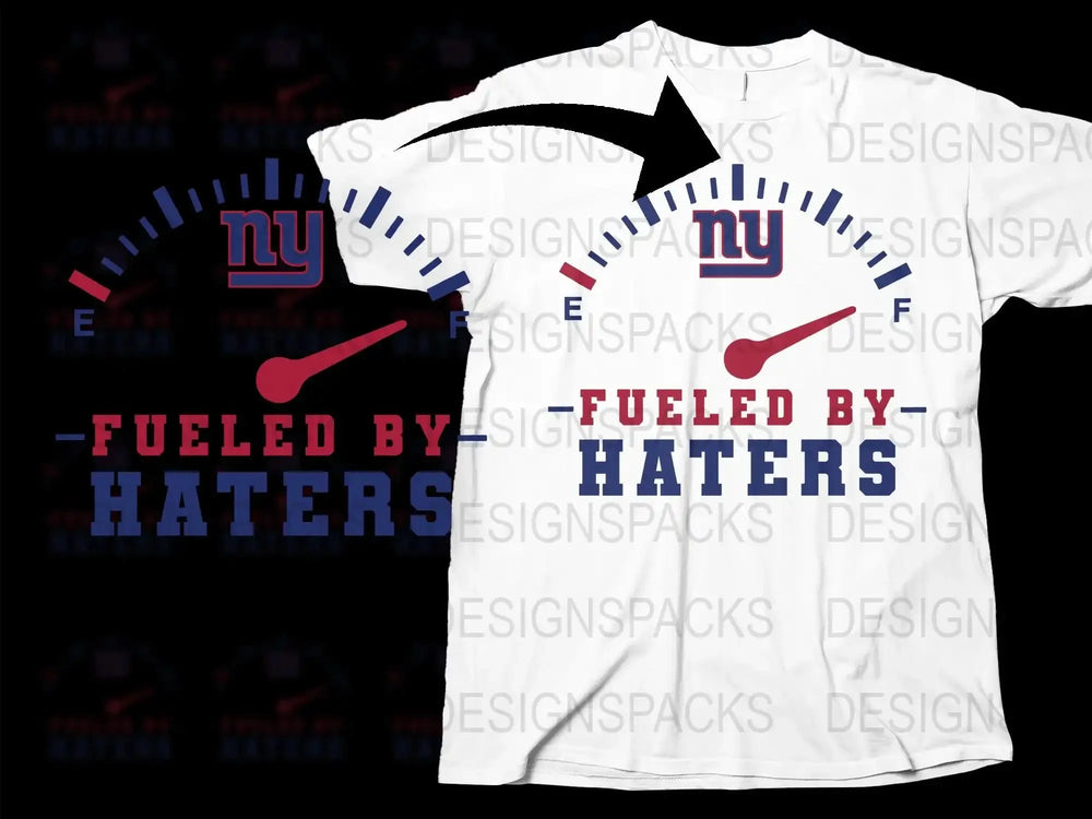 NY Fueled By Haters T-Shirt, Bold Graphic Tee, Sports Fan Shirt, White and Red, Unisex Clothing