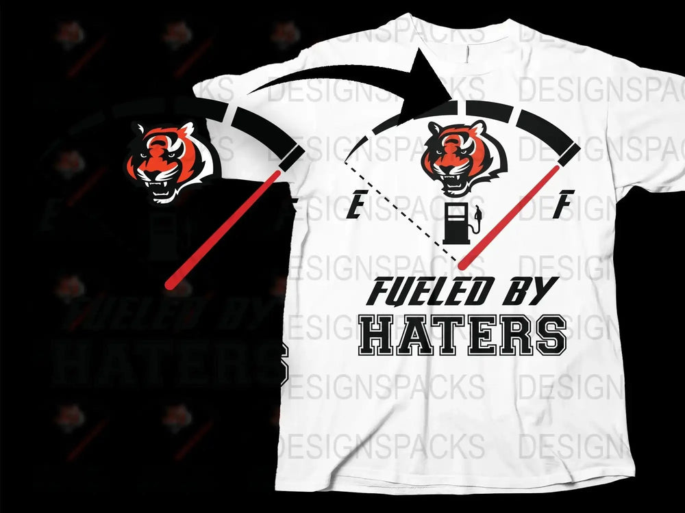 Fueled by Haters Tiger Graphic T-Shirt, Bold Statement Tee, Black and White Unisex Shirt, Trendy Athletic Style Top, Casual Wear