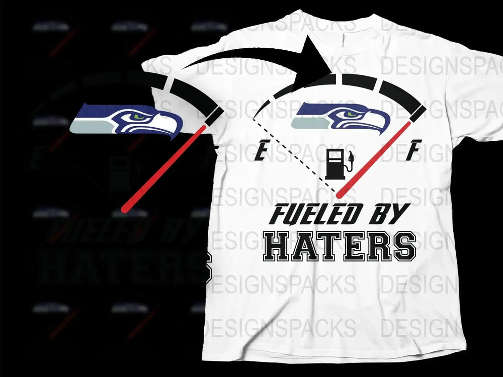 Fueled By Haters Sports Fan T-Shirt, Seattle Football Inspired Design, Bold Graphic Tee, Casual Wear