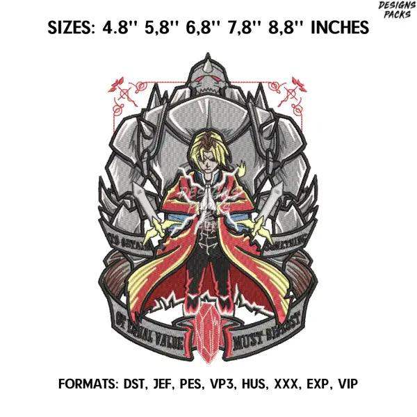 Fullmetal Alchemist Embroidery design file. Anime embroidery pattern. 4.8/ 5,8 /6,8 /7,8/8.8 in. Digital design download