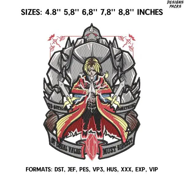 Fullmetal Alchemist Embroidery design file. Anime embroidery pattern. 4.8/ 5,8 /6,8 /7,8/8.8 in. Digital design download