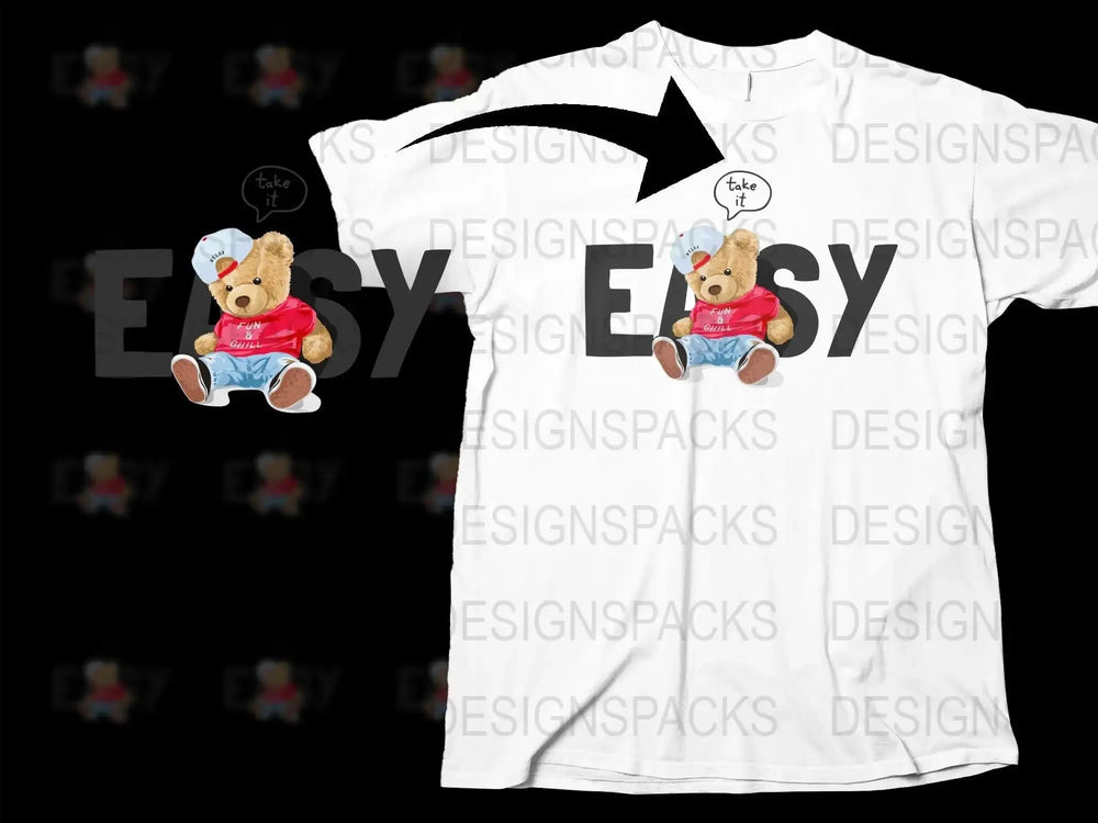 Fun and Chill Teddy Bear Take it Easy Png Digital Download