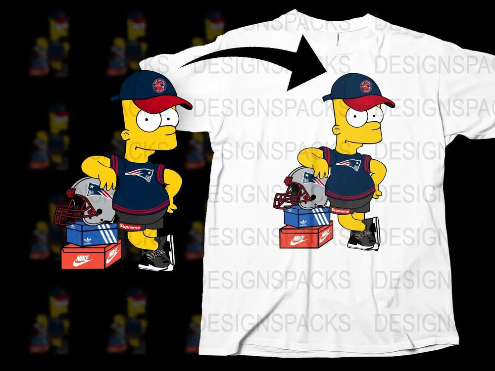 Fun Cartoon Character Wearing Patriots Png Digital Download