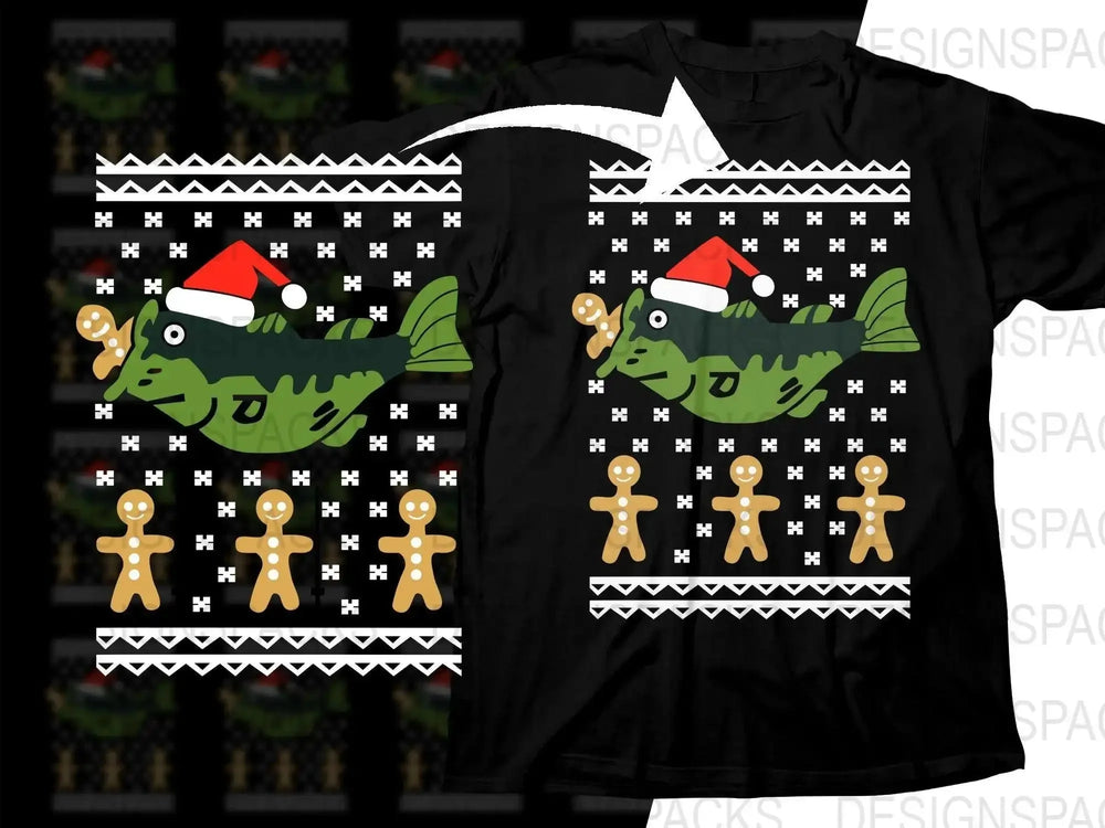 Fun Christmas Fishing Png Digital Download with Santa Hat Design