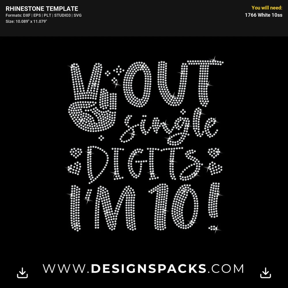 Fun Peace Out Single Digits I Am 10 Year Old Birthday Rhinestone Digital Template