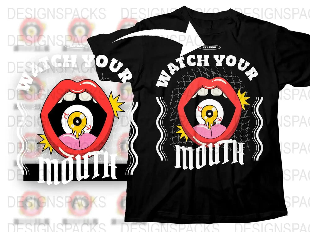 Funky Eyeball in Mouth Graphic Unisex Short Sleeve Png Digital Download