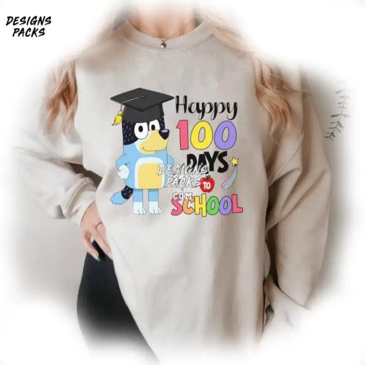 Funny Bluey 100 Days Of School Student Teachers Happy Day Png Design