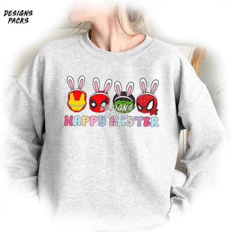 Funny Bunny Easter Super Hero Happy Family Png Design