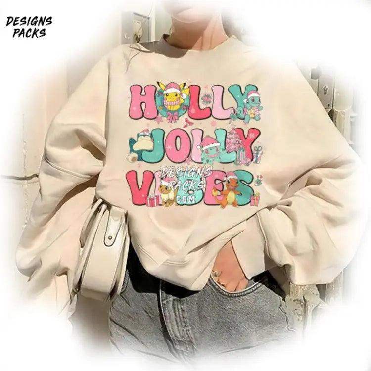 Funny Cartoon Xmas Holiday Clothing Pokemon Holly Jolly Vibes Png Design