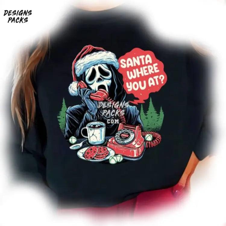Funny Christmas Horror Movie Santa Where You At Ghost Face Png Design