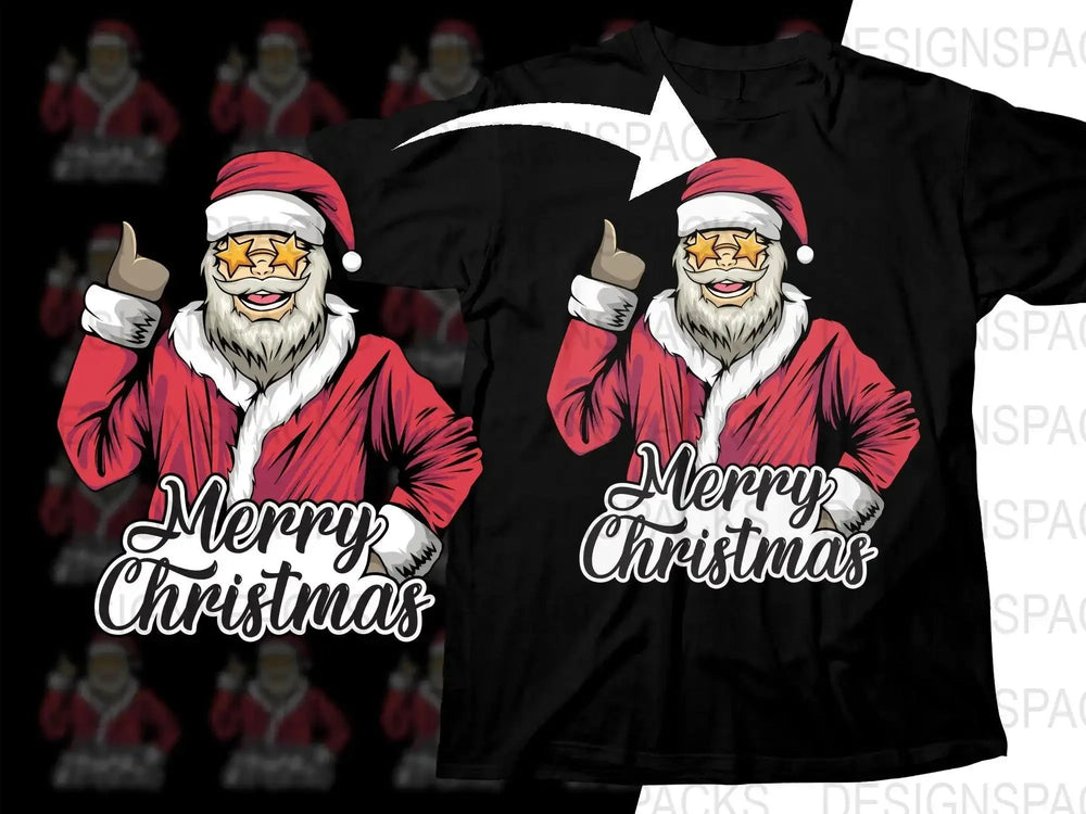 Funny Christmas Santa Claus with Star Sunglasses Png Digital Download