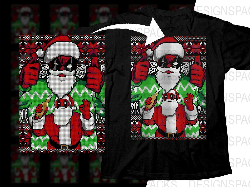 Funny Deadpool Santa Ugly Christmas Sweater Png Digital Download