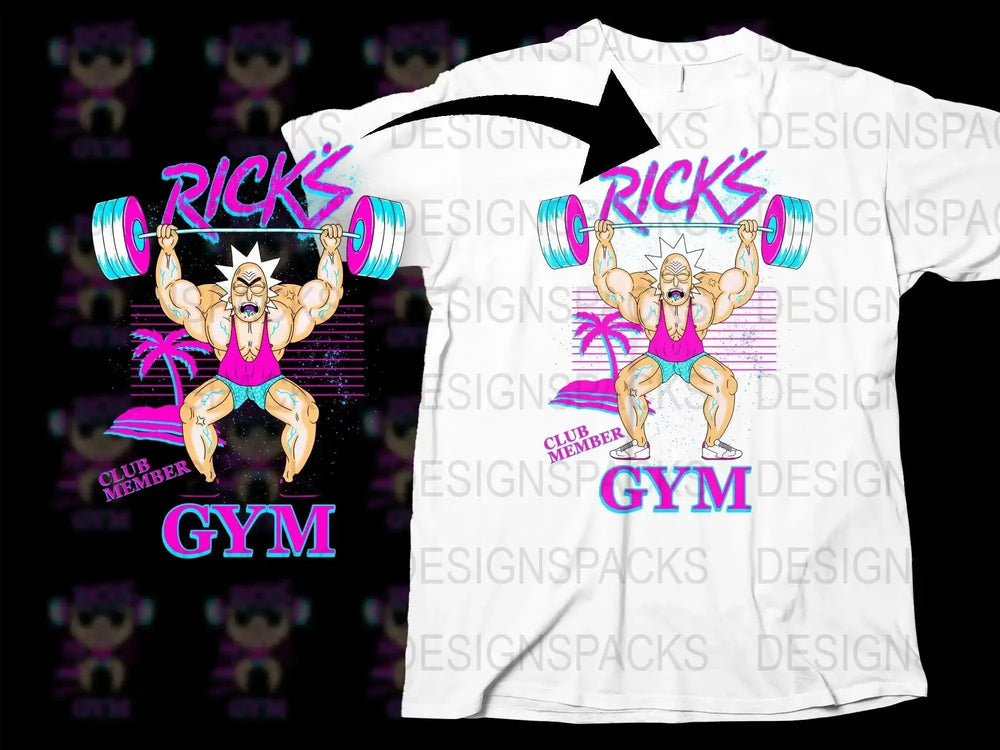 Funny Muscle Lifting Cartoon Rick's Gym Png Digital Download