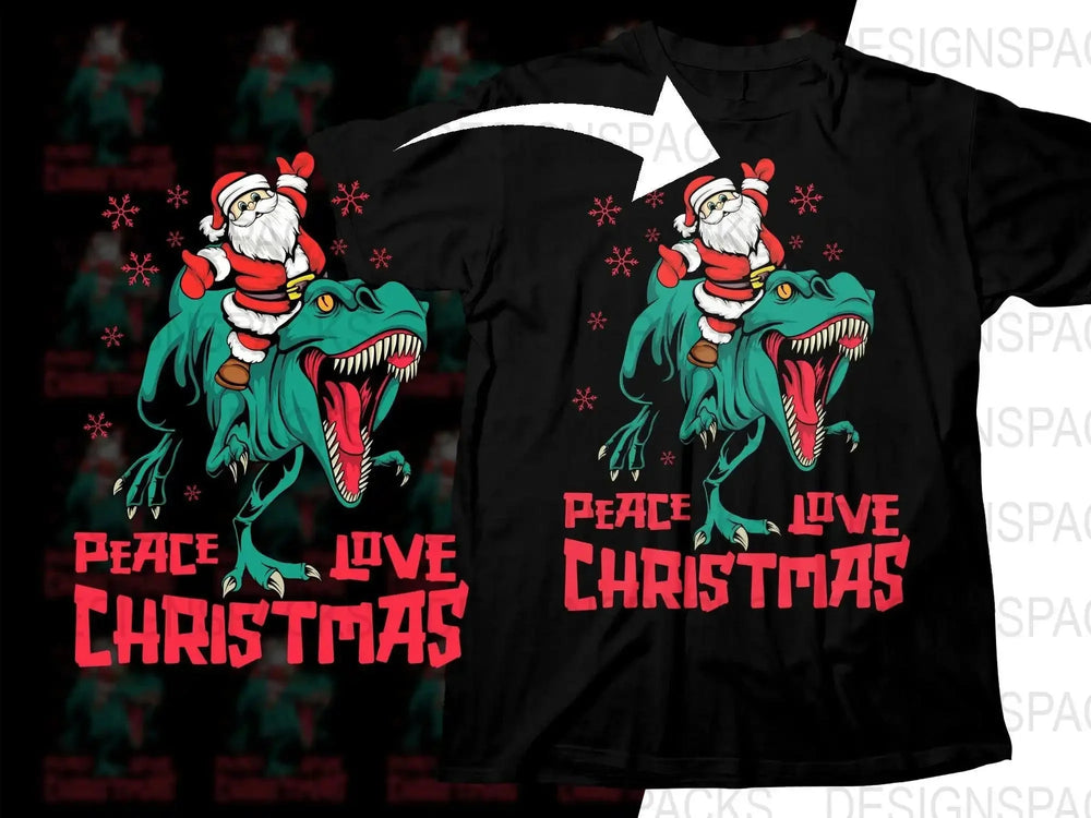 Funny Santa Riding T-Rex Dinosaur Christmas Png Digital Download