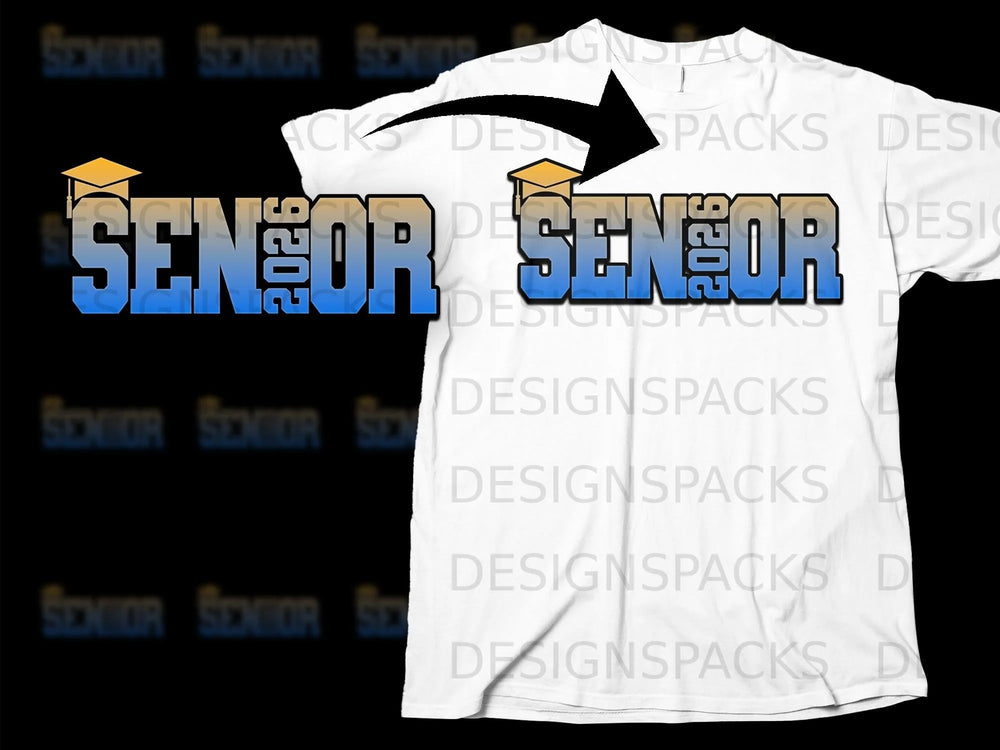 White t-shirt with "SENIOR 2026" graphic, featuring a graduation cap.