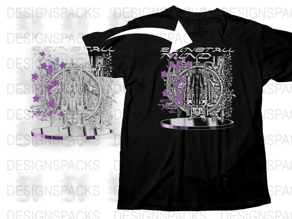 Futuristic Cybernetic Design with Floral Motif Png Digital Download