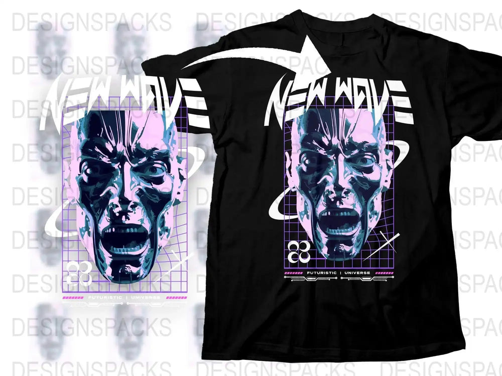 Futuristic Cyberpunk Metal Face Graphic Png Digital Download