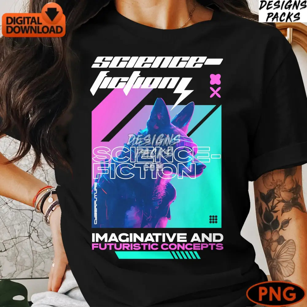 Futuristic Sci-Fi German Shepherd Art Vibrant Digital Dog Instant Download Png