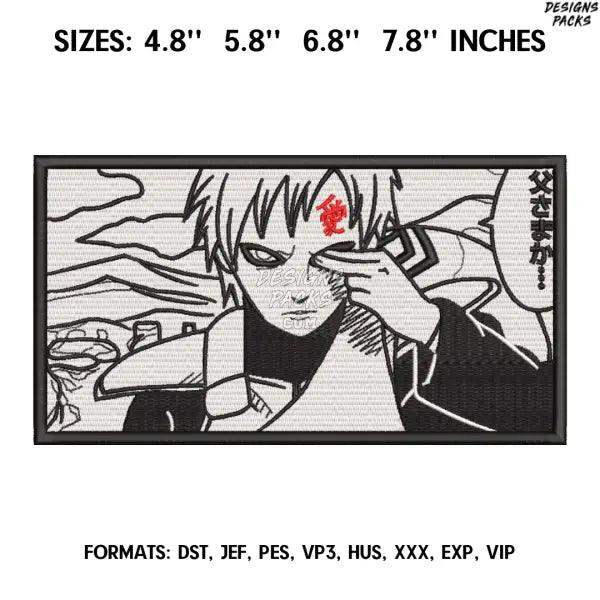 Gaara Embroidery Design File, Naruto Anime Embroidery Design,, Anime Pes Design Brother