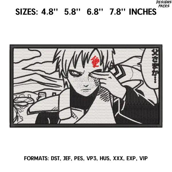 Gaara Embroidery Design File, Naruto Anime Embroidery Design,, Anime Pes Design Brother