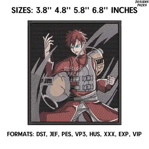 Gaara Embroidery Design File, Naruto Anime Embroidery Design,, Anime Pes Design Brother File