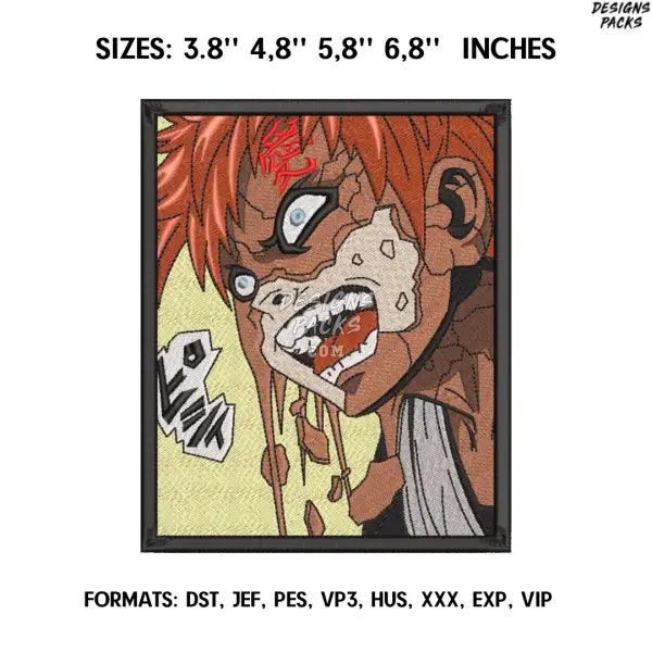 Gaara Embroidery Design File/ Naruto Anime Embroidery Design/ Shinobi, Kazekage Angry Machine Embroidery/ Design Pes Dst