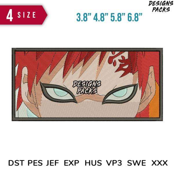 Anime character embroidery design with red hair, teal eyes, available in 4 sizes for instant download