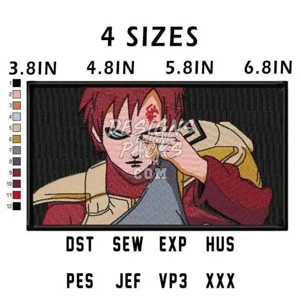 Gaara Boxed Anime Embroidery Design