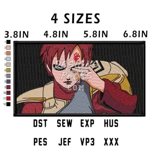 Gaara Boxed Anime Embroidery Design