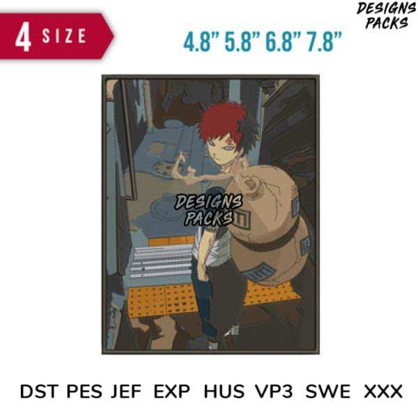 Anime character design for embroidery with 4 size options, compatible with DST PES formats