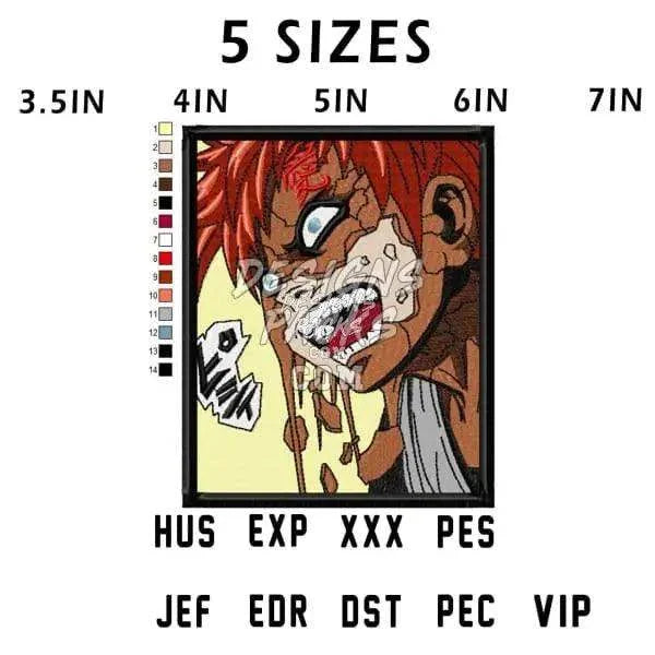 Gaara Sand Anime Embroidery Design