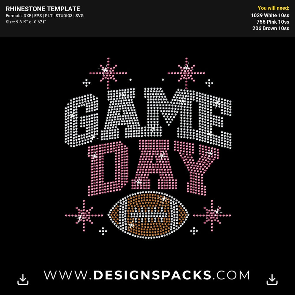 Game Day Football Rhinestone Digital Template