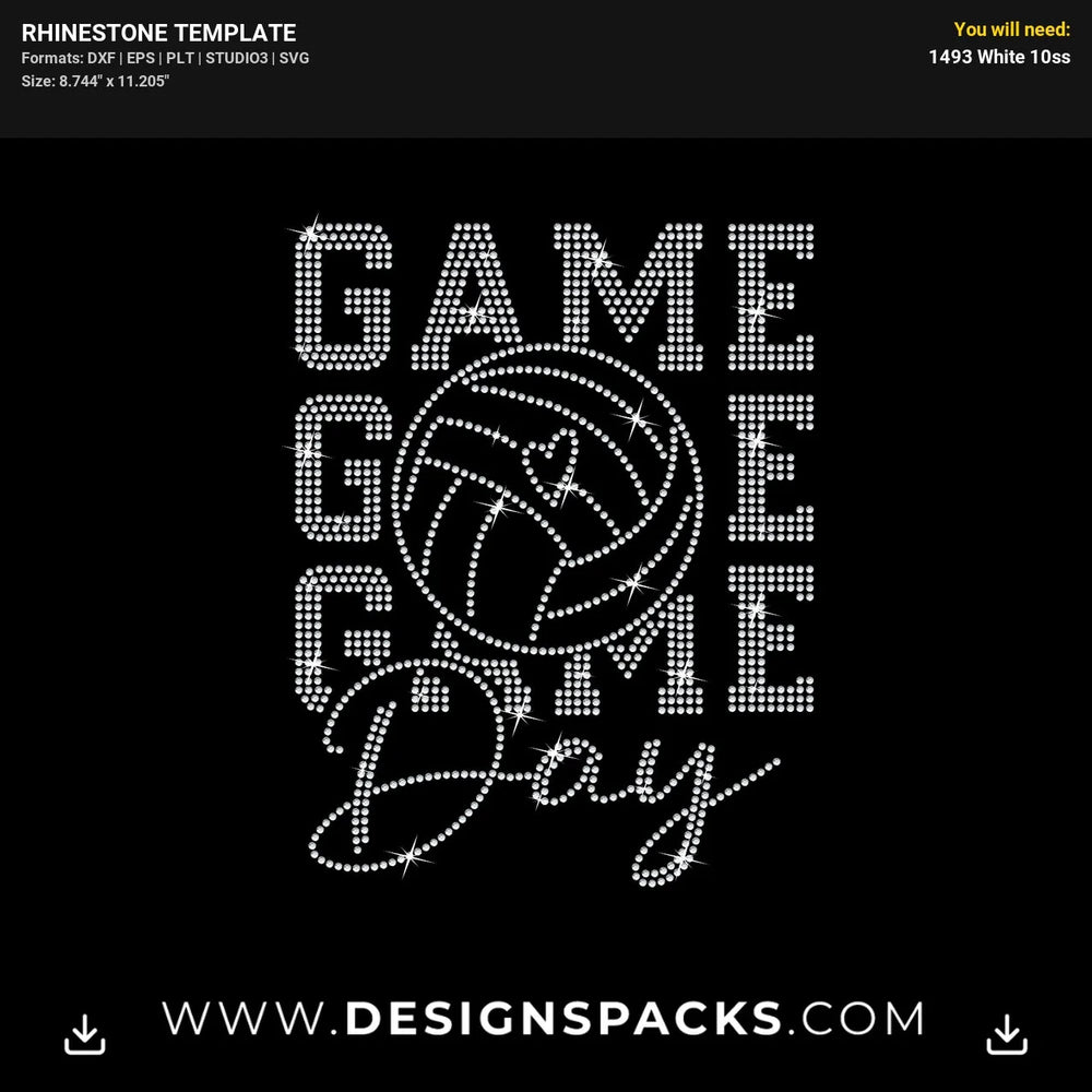 Game Day Volleyball Rhinestone Digital Template
