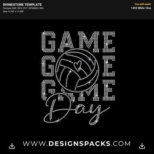 Game Day Volleyball Rhinestone Digital Template