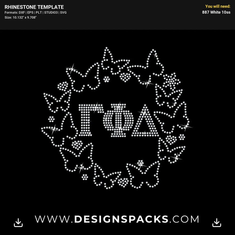 Gamma Phi Delta Butterfly Frame Rhinestone Digital Template