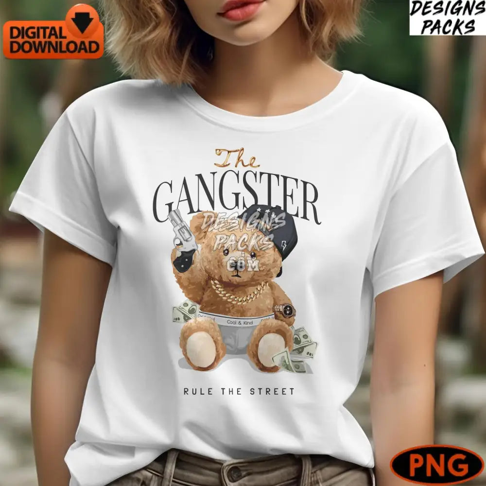 Gangster Teddy Bear Digital Art Cool Hip Hop With Gun Instant Download Png Urban Streetwear Style