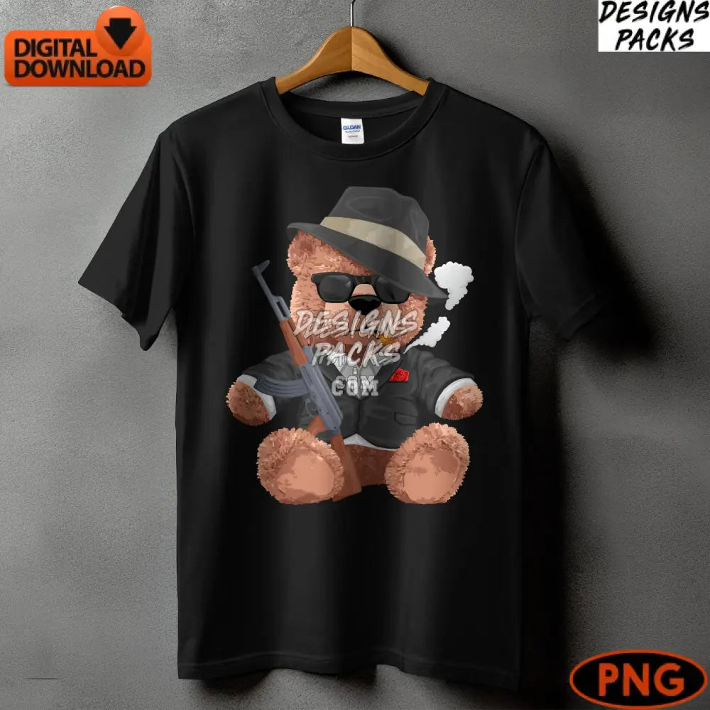 Gangster Teddy Bear Digital Png Cool Dressed With Cigar And Gun Instant Download