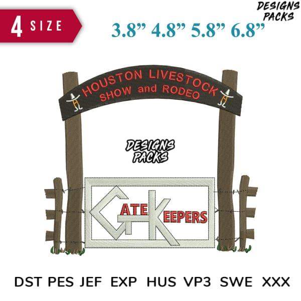 Houston Livestock Show and Rodeo gatekeepers embroidery design in 4 sizes, PES DST formats
