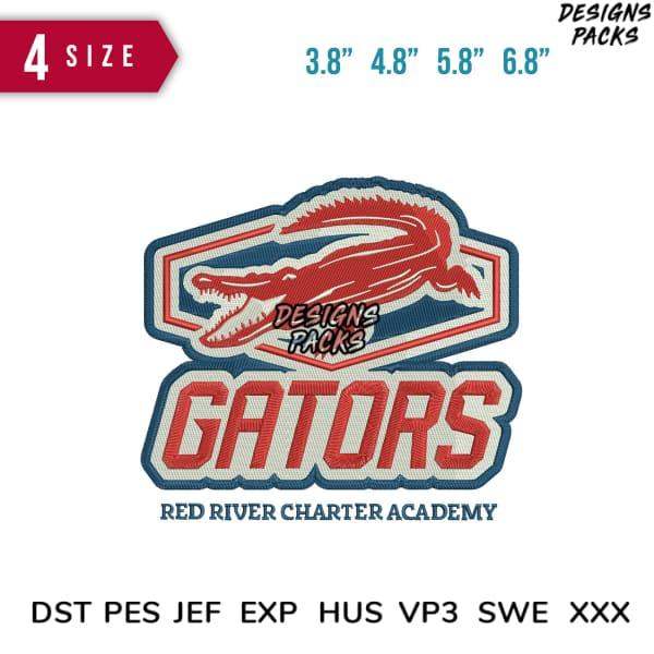 Gators sports team embroidery design for Red River Charter Academy, available in multiple sizes and formats.