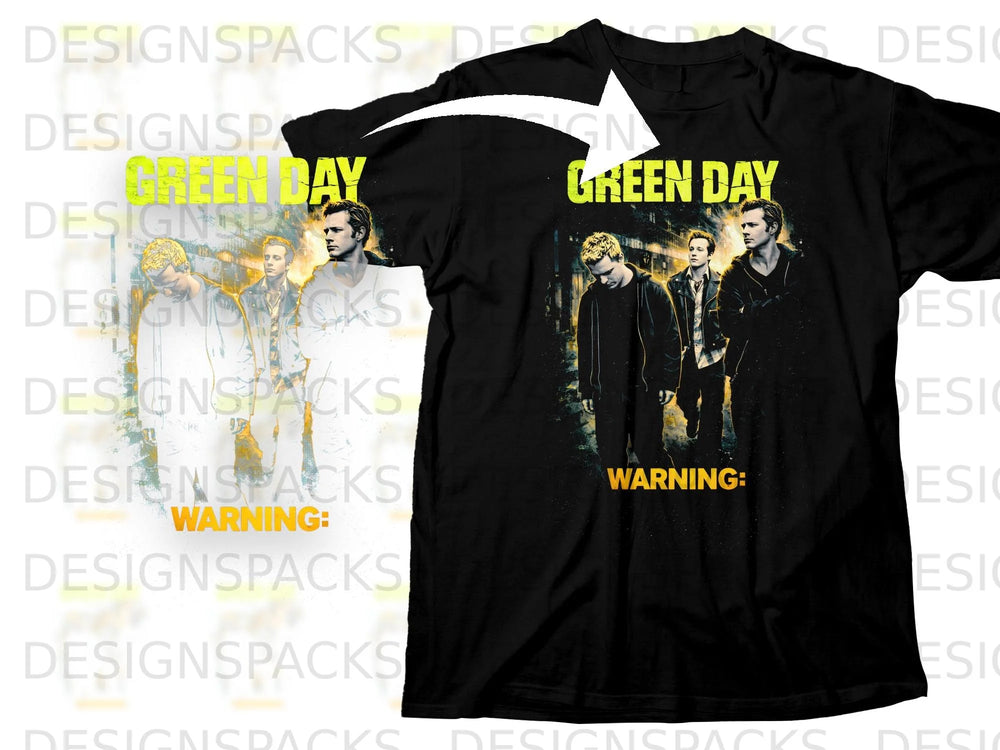 Black t-shirt with Green Day band graphic and "WARNING:" text.